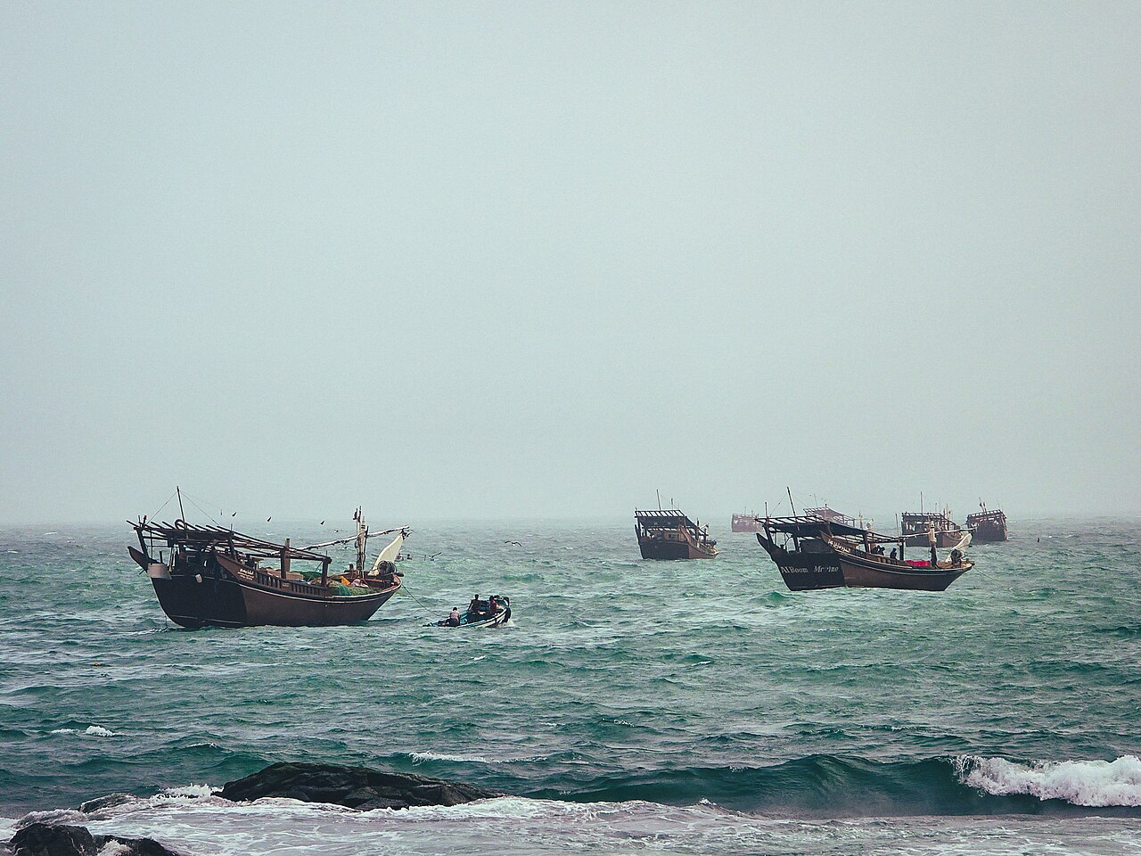 Fishing boat along the remote southern Omani coastline near the Hallaniyat Islands